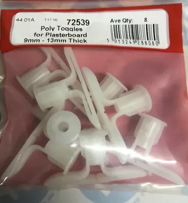 8 Poly Toggles For Plasterboard 9mm-13mm Thick Cavity Fixing Wall Door Hollow • £2.25