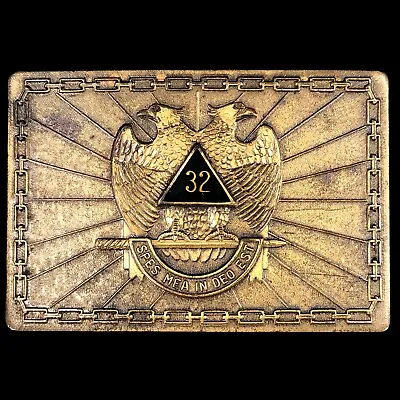 1979 BELT BUCKLE Masonic 32nd Degree SPES MEA IN DEO EST 2 Headed Perched Eagle • $49.95