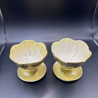 Pair Of Maling Yellow Lustre Sundae Bowls ( Not Identical ) • £14.99