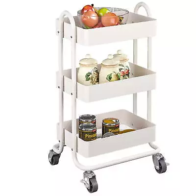 3 Tier Rolling Cart Metal Utility Carts With Wheels White • $27.07
