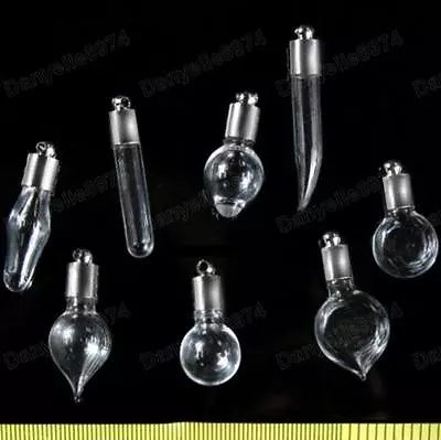 £3.44 • Buy 10 X MINI Empty TEARDROP/GLOBE/TUBE Vials GLASS BOTTLES Vial CHARM PENDANT Tears