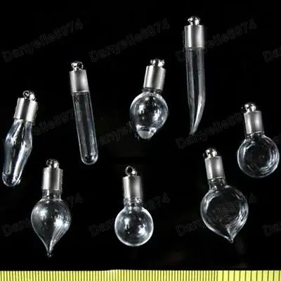 10 X MINI Empty TEARDROP/GLOBE/TUBE Vials GLASS BOTTLES Vial CHARM PENDANT Tears • £2.59