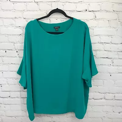 J Jill Top Womens 2X Green Short Flared Sleeve Casual Basic Stretch Blouse • $22.99