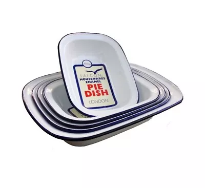 Falcon Enamel Pie Dish White Oblong Cookware Blue Rim Oven 20cm22cm24cm • £7.20