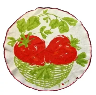 Vintage Vera Neumann Printed Linen Round Doily 16  Strawberries Mid Century • $21.25