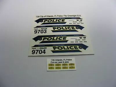 Orlando FL Police 1:64 Water Slide Decals Fits Motormax Police SUV • $7.99