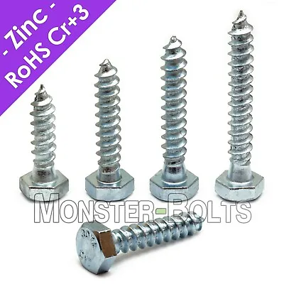 5/16  Hex Lag Screws / Lag Bolts Zinc Plated Steel CR+3 RoHS (aka Coach Screw) • $10.06