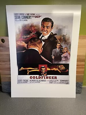 Classic Cinema Poster Varnished Ready To Frame Print James Bond Goldfinger 12x16 • £10