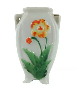 Japanese Miniature Vase White Raised Orange Poppy Flowers Porcelain 2.25  Japan • $15.53