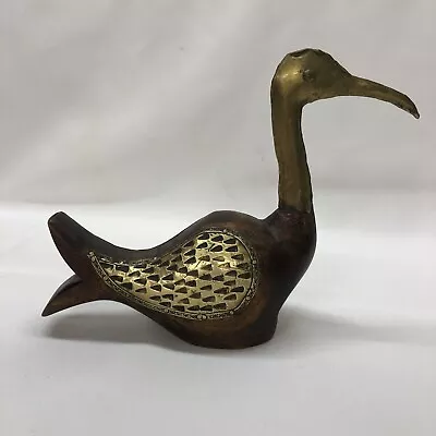 Vintage Hand Carved Wood And Brass Duck Collectible • $29.75