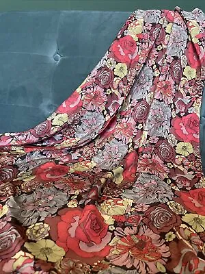 Liberty Matt Silk Floral Fabric 1.2m X 1.16m Green & Pink • £27