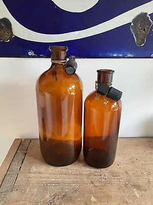 £75 • Buy Antique Vintage Brown Amber Glass Medicine Bottles Apothecary Jar With Stoppers