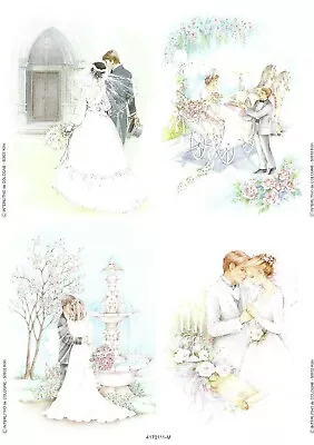 £3.95 • Buy 4 X Bride & Groom Designs On A5 Decoupage Pyramide Sheet - Pack Of 7 Sheets (X)