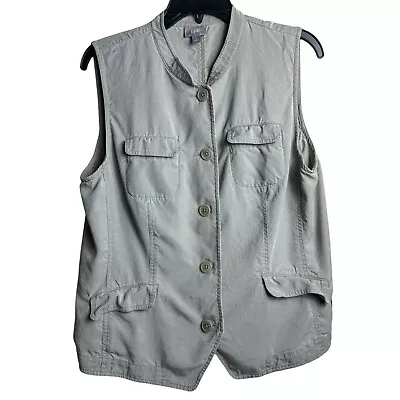 J Jill 100% Tencel Lyocell  Khaki Tan  5 Button Vest Size Large • $17