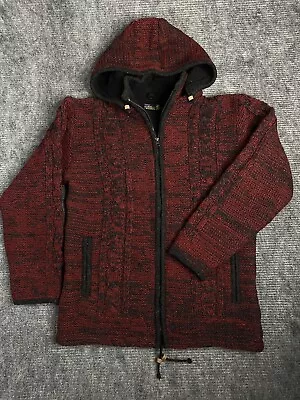 The Karmic Chameleon Wool Jacket Fleece Lined Hand Made Cable Knit Maroon XL • $99.97