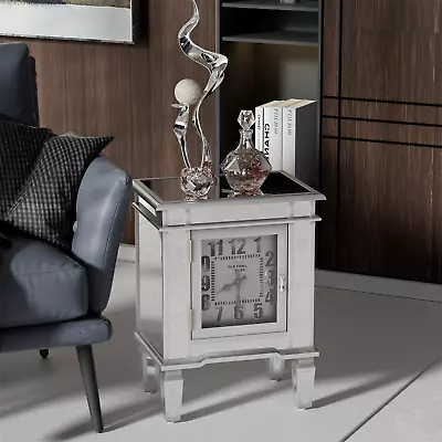 Large Clock Mirrored Sofa Side End Table Living Room Furniture Display Storage • $125.92