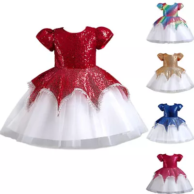 Sequins Girls Tutu Dress Flower Kids Princess Wedding Pageant Party Ball Gown • $27.88