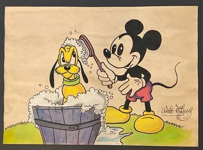 Walt Disney (Handmade) Drawing On Old Paper Signed & Stamped • £101.27