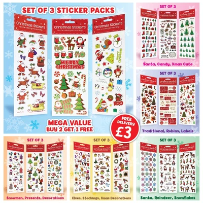 £3 • Buy Christmas Fun Stickers Pack Of 3 - Children's Crafts, Gifts, Card Making