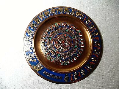 Awesome Copper And Enamelware Aztec Mayan Design Wall Plate Mexico • $25