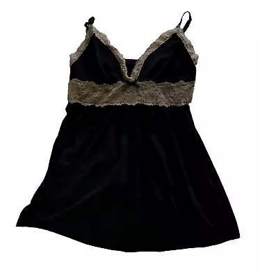 Black Tan Lingere Tank Top Lace Babydoll Cute Coquette Vintage Cotton Pajama  • $3