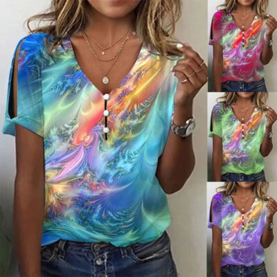 $13.33 • Buy Summer Tops T-Shirts Blouse Short Sleeve Ladies Tee Plus Size V Neck Casual