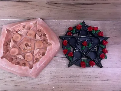 Latex Rubber Mould Celtic Rose Flower Pentagram Candle Holder Wiccan Witch Mold • £14