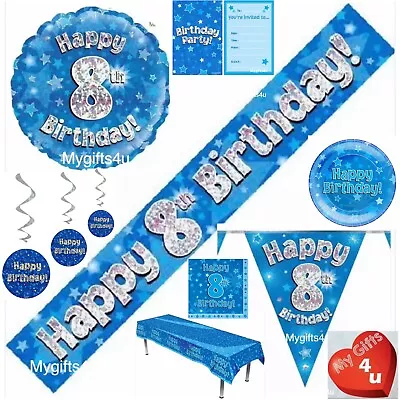 Blue Age 8th & Happy Birthday Party Decorations Buntings Banners Balloons Swirls • £2.50