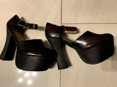 £29 • Buy Jeffery Campbell Mary Jane Chunky Off Black, Brown Heels Size 4