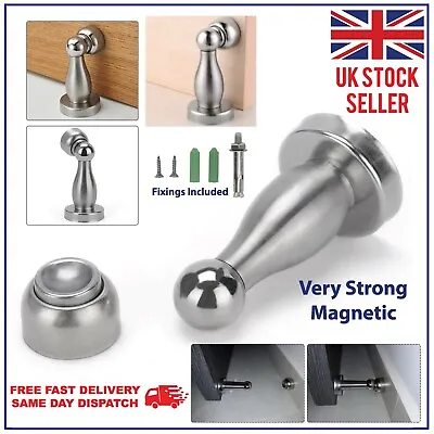 Magnetic Door Stop Strong Metal Stainless Steel Door Stopper Wall Mounted Stops • £5.99