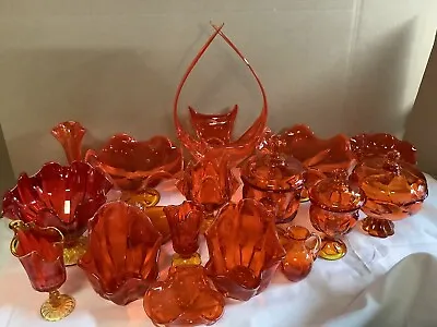 Huge Lot Of 17 Gorgeous VINTAGE AMBERINA GLASS Orange Viking Fenton Pedestal • $400