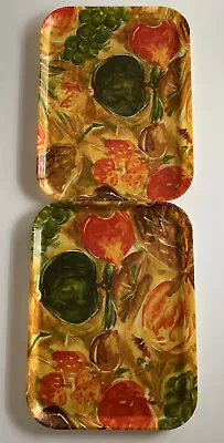 Vintage Set Of 2 MCM Fiberglass Serving Trays Fruit Still Life 16” X 12” • $36.63