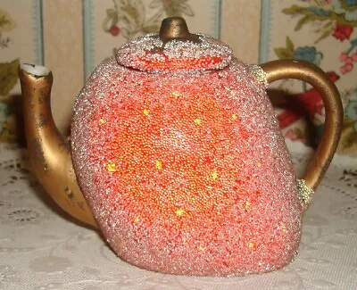 Small Strawberry Teapot Unusual Shape Bisque China Gold Spout Handle • $8.96