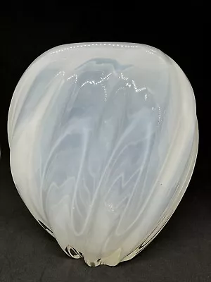 Mikasa Larry Laslo Opalescent White Swirl Melon Vase 1980s Studio Art Glass • $89