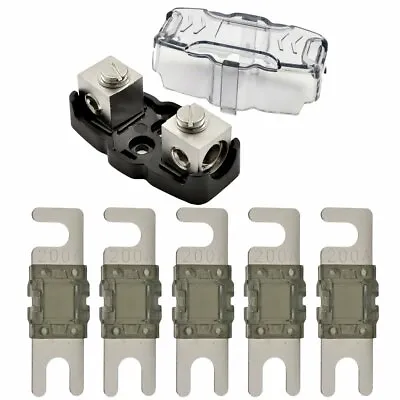 4-8 Gauge Nickel Plated Mini ANL Fuse Holder With 5 Pack 200 Amp MANL Fuse • $7.80