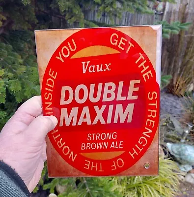 1x 9inch X 7inch Glass VAUX DOUBLE MAXIM Bar Display Sign. • £20