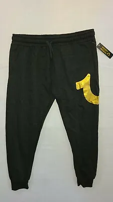 True Religion Classic Gold Horseshoe Logo Jogger Sweatpants Pants Charcoal-Black • $35.99
