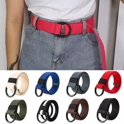 Men Women Canvas Belt Webbing D Ring Buckle Woven Military Army Waistband Combat • $7.45