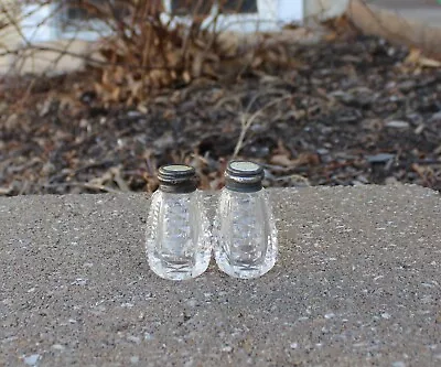 Antique Glass Salt And Pepper Shakers W/ Mother Of Pearl & Sterling Silver Tops • $15.99