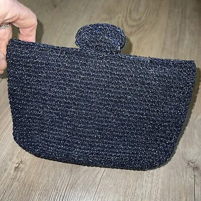 VINTAGE 1950’s Original FRE-MOR Purse Evening Bag Clutch Spring Open Navy Blue • $14.95