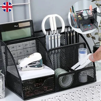 Metal Office Mesh Bin Desk Organizer Set Stationary Tidy Letter Trays Pen Holder • £9.59