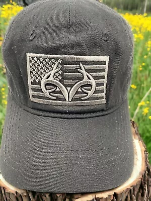 Antlers American Flag Hat REALTREE Black Strap Back Hunting Shooting Cap • $9.99