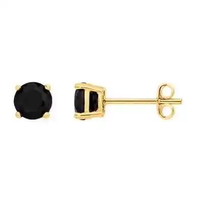 18k Yellow Gold Plated Created Black CZ 2 Carat Round Stud Earrings • $8.99