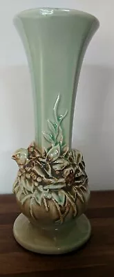 McCoy Vintage Vase Nesting Birds 7 1/2  H 3  Base Greens Browns Beautiful!!! • $25.22