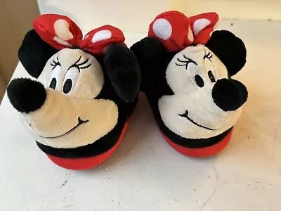 Disney Minnie Mouse Plush Hard Rubber Bottom Slippers Toddlers Size  5/6 • $9