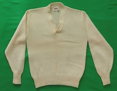 Campus Vintage 60's 70's Sweater V NECK PULLOVER Luxury Line Golf Wool Ivory • $30