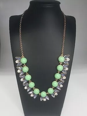 J.Crew Gold Tone Chain Mint Green Tanzanite Purple Clear Crystals Necklace  • $19.99