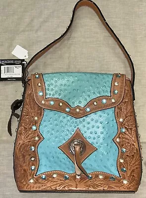 Montana Silversmiths Turquoise  Ostrich  Leather Topaz Rinestone Studded Purse • $59.99