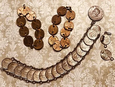 Vtg 1952 Estados Unidos Mexicanos Souvenir 1 C Coin Bracelets Lot Of 3 -Estate • $66