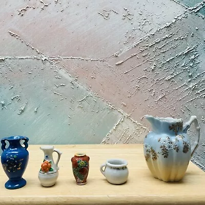 VTG Japanese Jar Miniature Porcelain Blue Red Floral Lot 5 Miniature Tea Set • $10.30